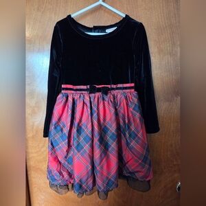 Cat & Jack Black Velvet Bodice with Red Plaid Skirt Holiday Dress